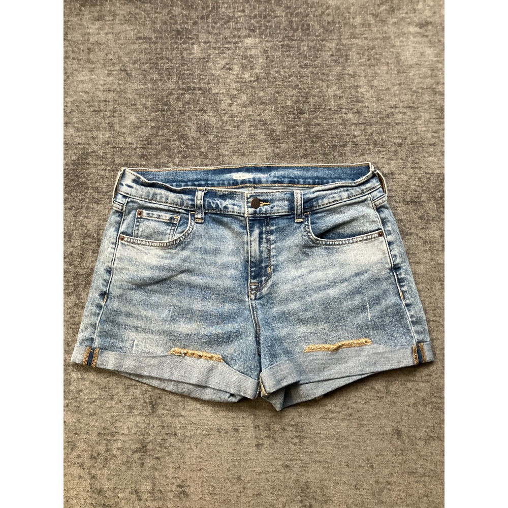 Old Navy Boyfriend Shorts Womens 12 Blue Denim Cotton Stretch Casual Cuffed Hem